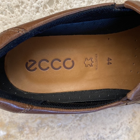 Ecco Mens Brown Leather slip on Loafers shoes Size 44 (10) stretch classic - Picture 3 of 9